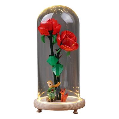 适用于乐高40460玫瑰花向日葵积木防尘玻璃罩花束透明展示盒带灯