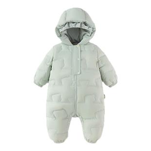 童泰婴儿羽绒服连体衣冬季宝宝哈衣男童女童外出三防连帽鸭绒服
