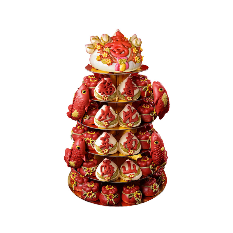 寿桃馒头胶东花饽饽老人生日蛋糕长辈祝寿手工花馍过寿宴九层寿塔