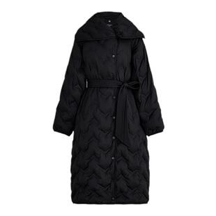 【商场同款】AUM噢姆春季中长款鹅绒几何绗线大翻领黑色羽绒服女