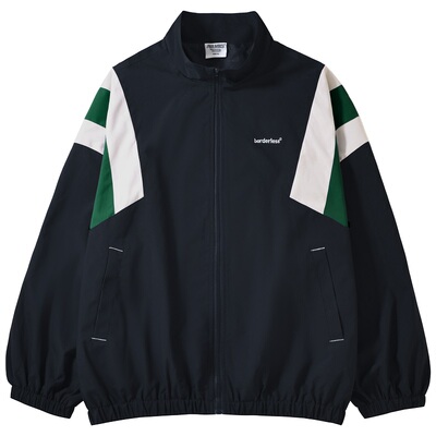 美式复古拼色立领宽松夹克外套