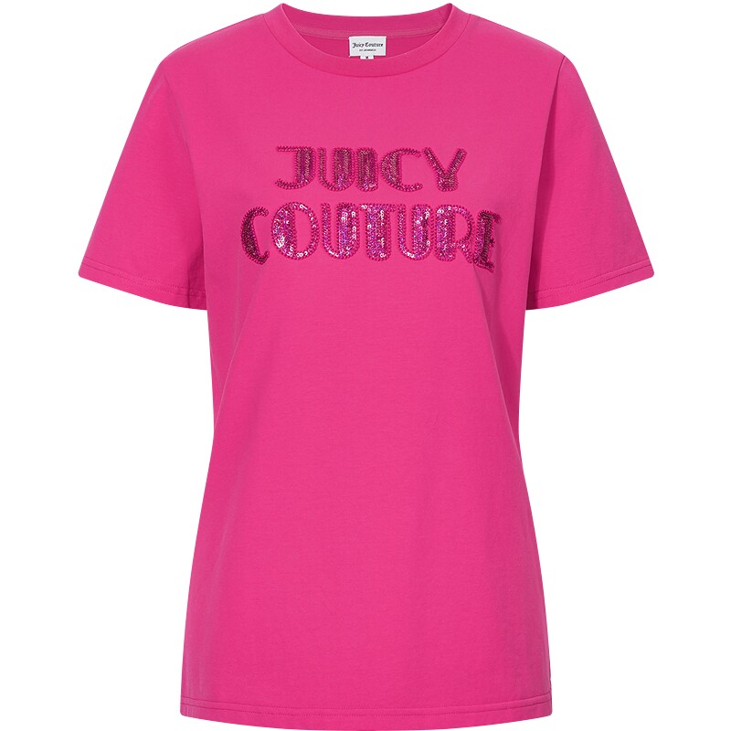 Juicy Couture橘滋2025春夏新款火龙果珠片立体刺绣圆领短袖T恤女