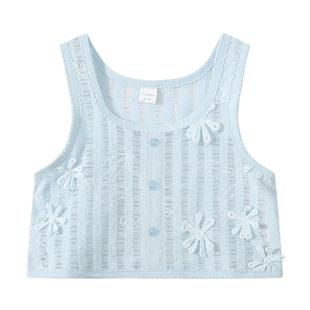 植木童装【小蓝花】女童背心马甲短款儿童宽松针织背心2026春新款