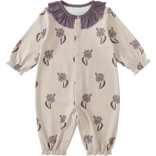 女宝宝连体衣春秋纯棉小公主哈衣甜美可爱花边领幼儿衣服婴儿春装