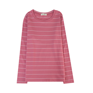 春装大码宽松长袖t恤女装纯棉上衣服中年妈妈洋气条纹打底衫薄款