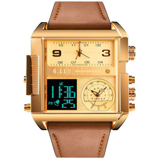 官方正品牌大表盘方形手表男士韩版时尚夜光防水真皮多功能电子表