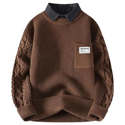 衬衫领假两件毛衣男秋冬款针织衫