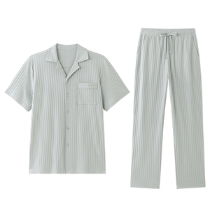 全棉时代睡衣男针织家居服男女睡衣套装纯棉短袖长裤透气夏装居家