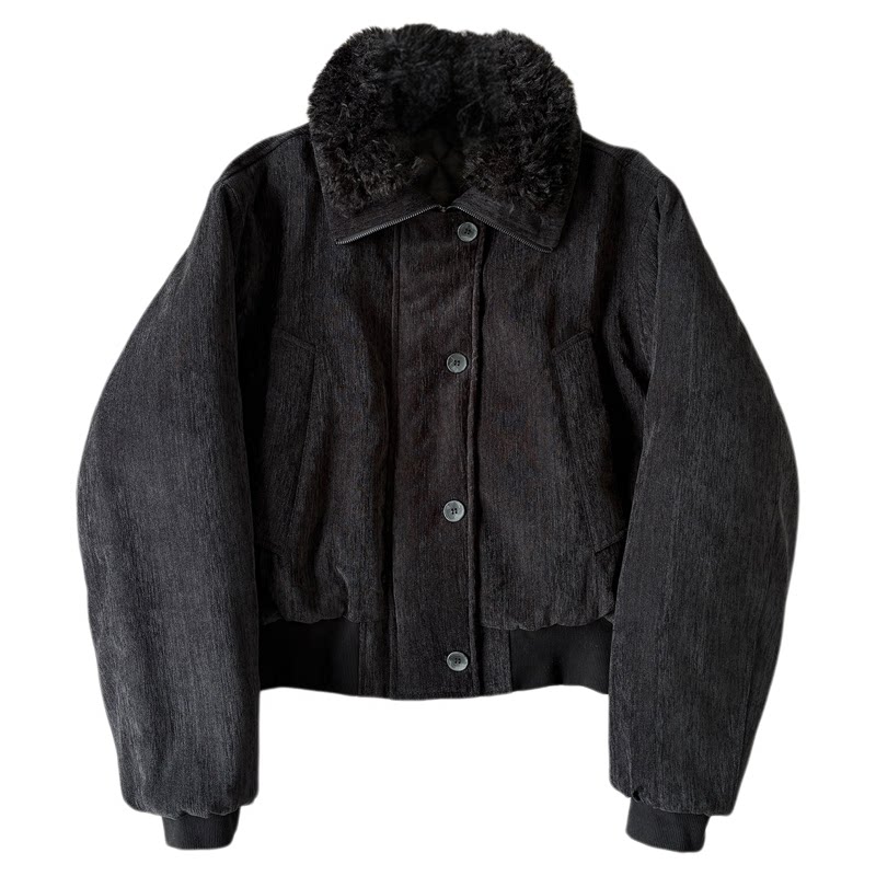 H1c 雪夜*翻领毛领雪尼尔廓形短款棉服外套 力量廓形/优雅氛围