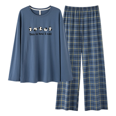 芬腾男士春秋季纯棉长袖睡衣套装