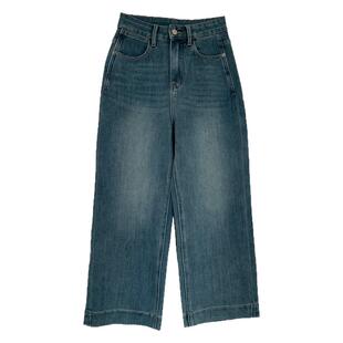 高定莱赛尔四面弹直筒牛仔裤女秋冬宽松显瘦高腰小个子阔腿奶奶裤