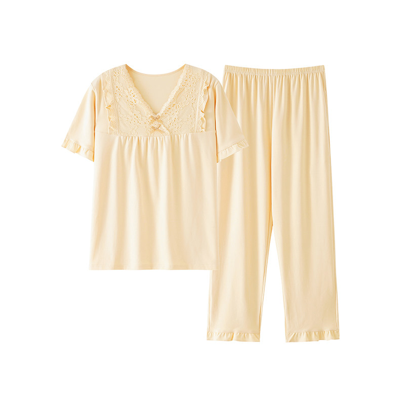 睡衣女夏季薄款纯棉家居服两件套