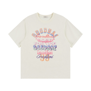 GOODBAI 新款oversize彩色组合印花logo圆领宽松短袖T恤男女同款