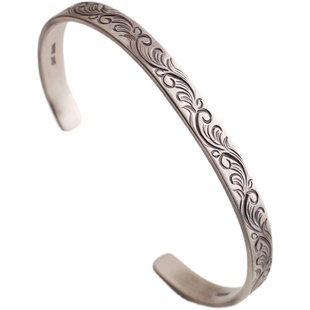 一休老银匠松井直毅Dearblossom925银纯银纯手镯手工唐草平打手镯