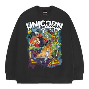 JuiceUnicorn原创复古海报怪物合集印花美式复古长袖重磅圆领卫衣