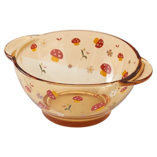 透明玻璃碗家用卡通印花双耳碗沙拉碗可爱餐具高硼硅玻璃碗耐高温