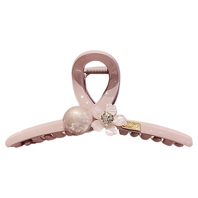 轻奢小众粉色珍珠花朵大号发夹高级感气质扎发后脑勺鲨鱼夹抓夹女