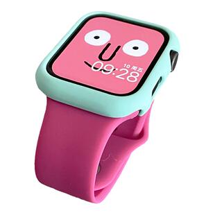 拼色磨砂硬壳纯色硅胶表带适用iwatch保护壳s8苹果手表applewatch