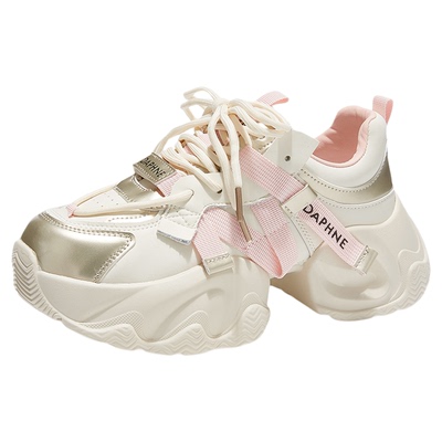 达芙妮新款咖啡色厚底增高老爹鞋