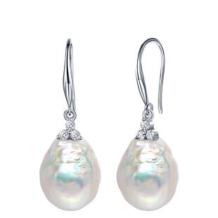 海蒂珠宝 花蔺 11-12mm巴洛克淡水珍珠耳环S925银耳钩送女友礼物