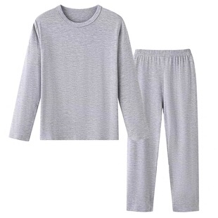 儿童莫代尔秋衣秋裤中大童薄款睡衣家居服空调服套装男童女童黑色