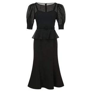 孙艺珍同款真丝雪纺荷叶边连衣裙2025夏圆领泡泡袖法式连体长裙