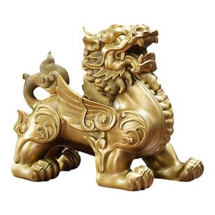 黄铜貔貅摆件公母一对聚招貔犰家居客厅办公室酒柜乔迁礼物工艺品