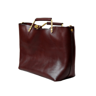 荣轻复古牛皮托特包植鞣皮金属手提包宽肩带通勤斜挎女包横款单肩