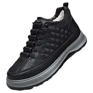 冬季新款加厚底绵羊毛棉鞋男一脚蹬保暖爸爸鞋皮面防水防滑雪地靴