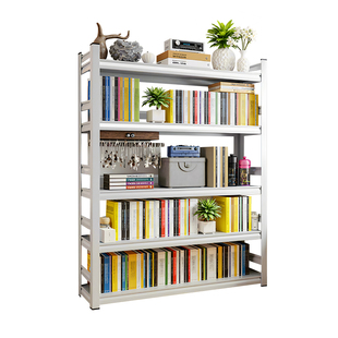 钢制书架家用简易落地置物架一体靠墙客厅收纳架多层储物架图书馆