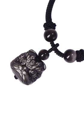 男女银曜石醒狮国风手链挂件饰品