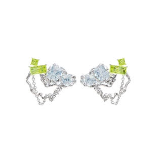 [papi酱同款]OINICIO初印絮咿系列蓝绿立方氧化锆藤条耳钉女耳饰