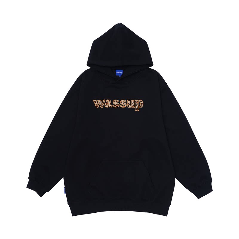 WASSUP豹纹字母刺绣重磅潮牌卫衣