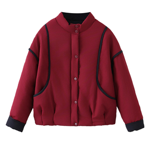 大码女装撞色面包服秋冬季轻薄款棉服胖妹妹200斤百搭短款小棉衣