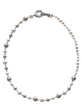 ninina施家珍珠经典拼色不规则混色搭配锁扣项链毛衣链【00190】