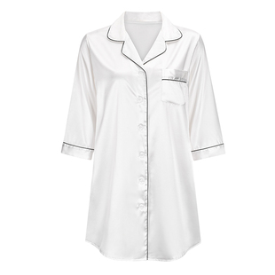 衬衫睡裙女男友风白色睡衣性感外穿夏天冰丝绸衬衫简约家居服春秋