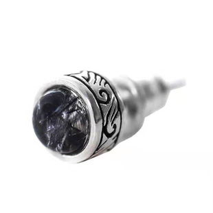 睡莲生生世世 925纯银个性天然发晶托帕石宝石复古精致百搭耳钉