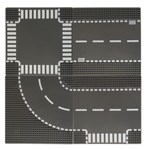 街景底板小颗粒积木十字路口 T型直道拼装拼插配件弯道场景路板