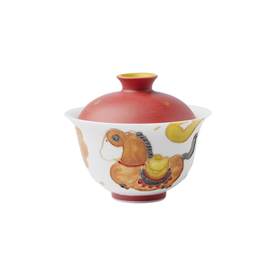 梵汝纯手绘马上有钱陶瓷盖碗中式薄胎不烫手沏茶碗泡茶碗功夫茶具