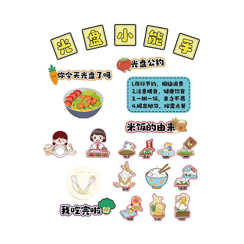幼儿园光盘小能手环创材料主题食育坊堂文化墙面装饰小饭桌托管班