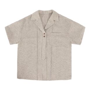 No sense无感官&浮游野人「素笺灰」日系中性短袖皱肌理设计衬衫