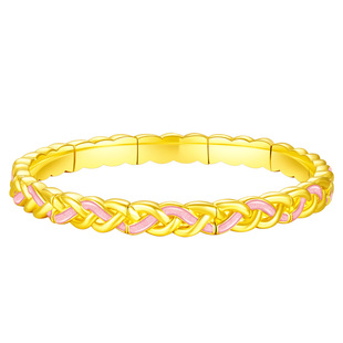 周大福SOINLOVE宝藏女孩双色编织黄金弹力手镯生日礼物