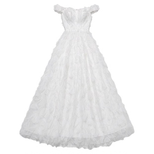 白色连衣裙女公司年会派对高级感一字肩回门迎宾礼服学生18成人礼