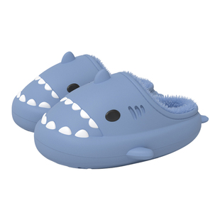 防水鲨鱼儿童棉拖鞋男童女童秋冬季卡通室内防滑家居亲子宝宝棉鞋