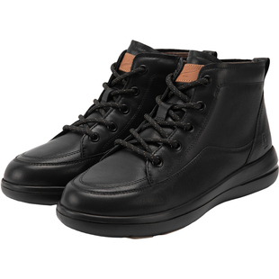 暇步士女鞋加绒休闲靴25冬新款高帮真皮轻便厚底增高短靴低筒靴女