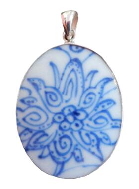 纯手工孤品吊坠925纯银清代古瓷