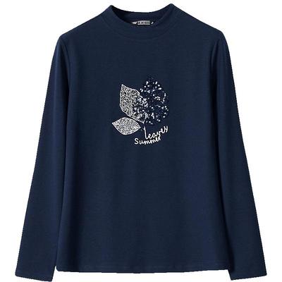 横行道新款纯色绣花韩版长袖T恤