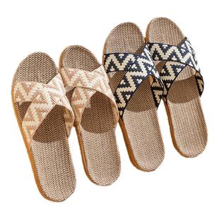 新款家居情侣室内拖鞋木地板亚麻拖鞋居家防滑男女款厚底夏季拖鞋