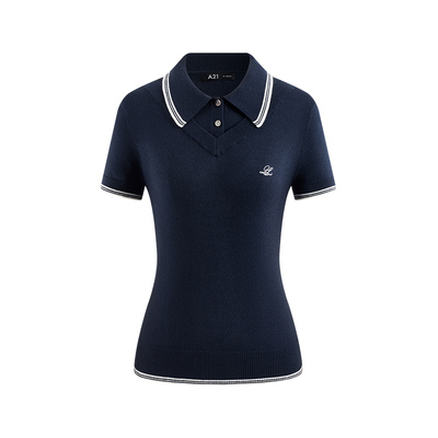 A21女装宝蓝英伦风短袖毛针织衫