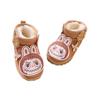 女童宝宝栗色雪地靴女款冬鞋2025年新款冬季东北加绒保暖抗寒鞋子